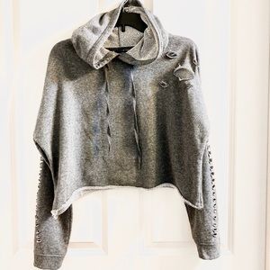 Grey distressed crop hoodie sweat top